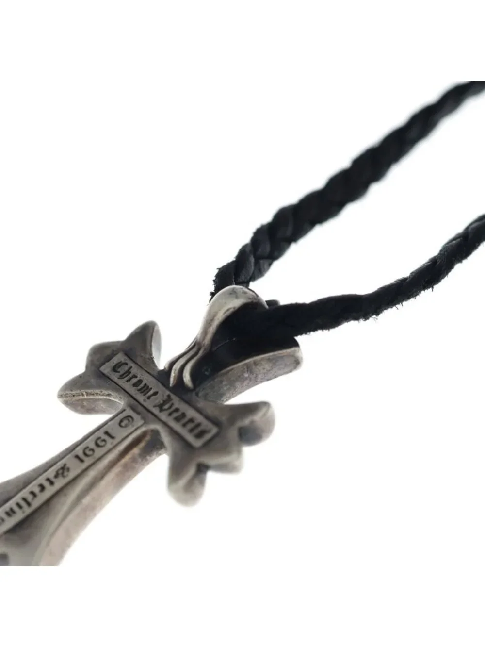 Chrome Hearts CH Crs Sml Small CH Cross BC Boro Chip Braid Necklace Silver